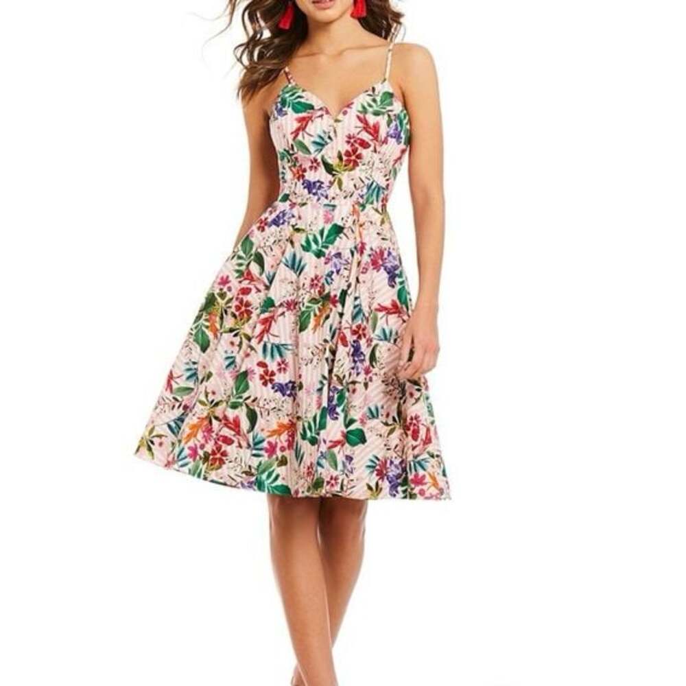 Gianni Bini Jacqueline Striped Floral Sweetheart Neck Midi Dress - Picture 8 of 8